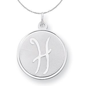 Silver, Makayla Collection, 20mm Disc Initial H Necklace - 20 In